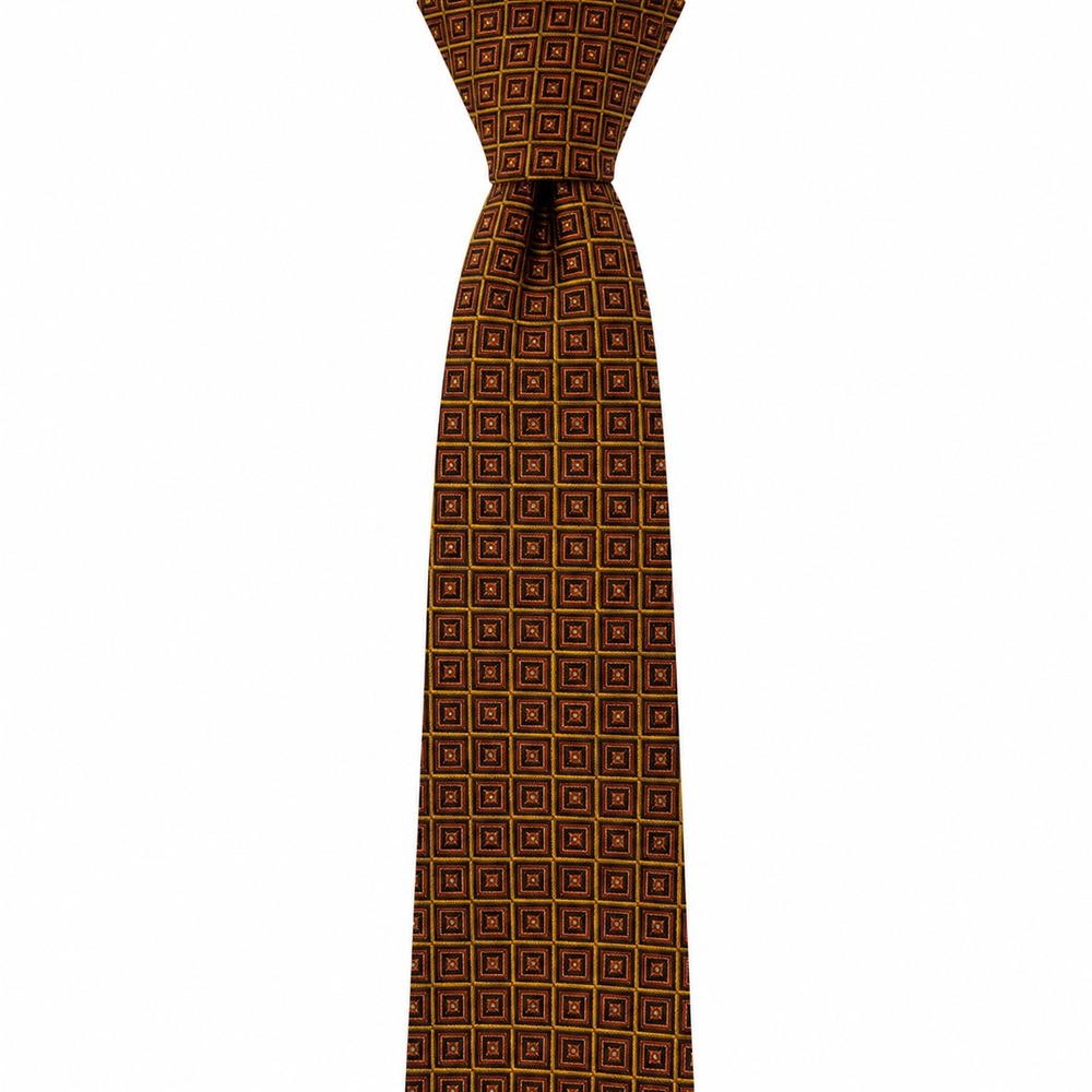 BROOKS BROTHERS Makers Silk Tie Brown Orange Geometric Square Made in USA